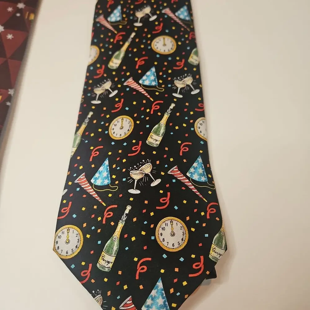 Lot of 2 Holiday Silk Neckties -Merry Christmas / Happy New Year Designs